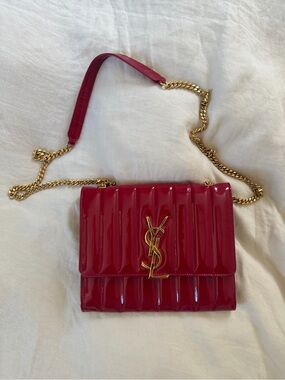 YSL Red Patent leather Quilted Shoulder Bag with Gold Chain - BRAND NEW